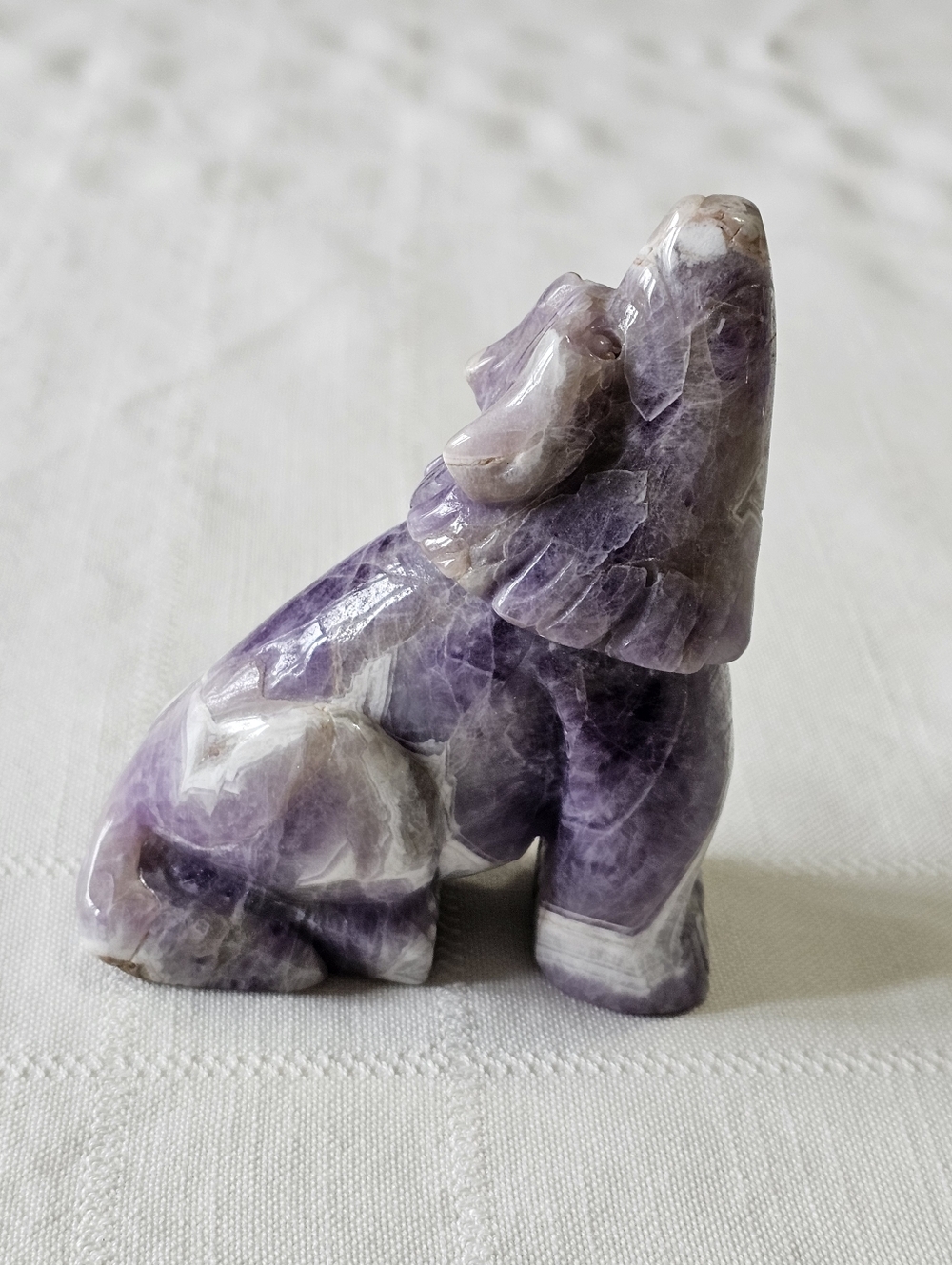 Amethyst Howling Wolf Sculpture - Also Known As Dream Or Chevron Amethyst.